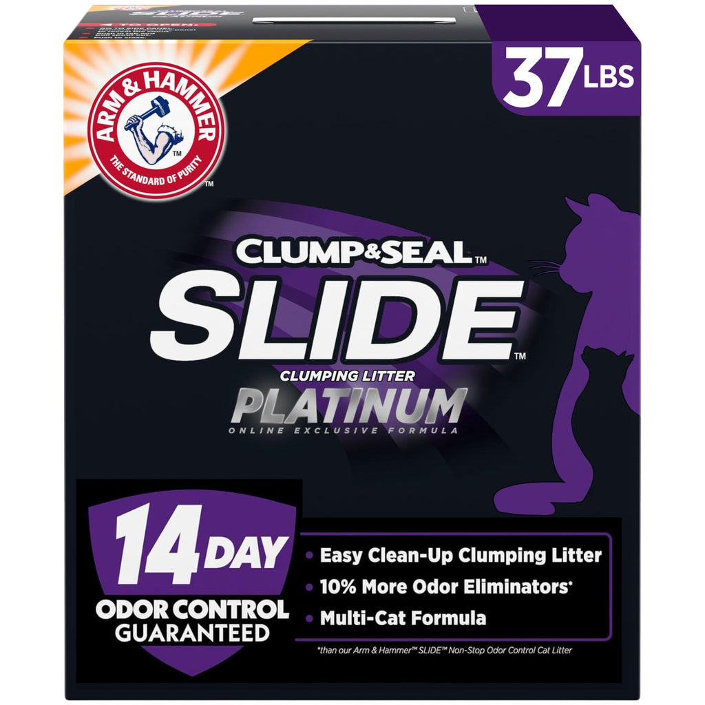 ARM & HAMMER Slide Platinum Easy Clean-Up Clumping Cat Litter, 37 Lbs | 24/7 Odor Control, Triple-Action Freshness, Non-Stick, Low Tracking, Multi-Cat Formula, Scented