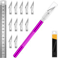 DIYSELF 1 Pcs Craft Knife Hobby Knife with 11 Pcs Stainless Steel Blade Kit, 1pcs Steel 15CM Ruler for Art, Scrapbooking, Stencil (Purple)
