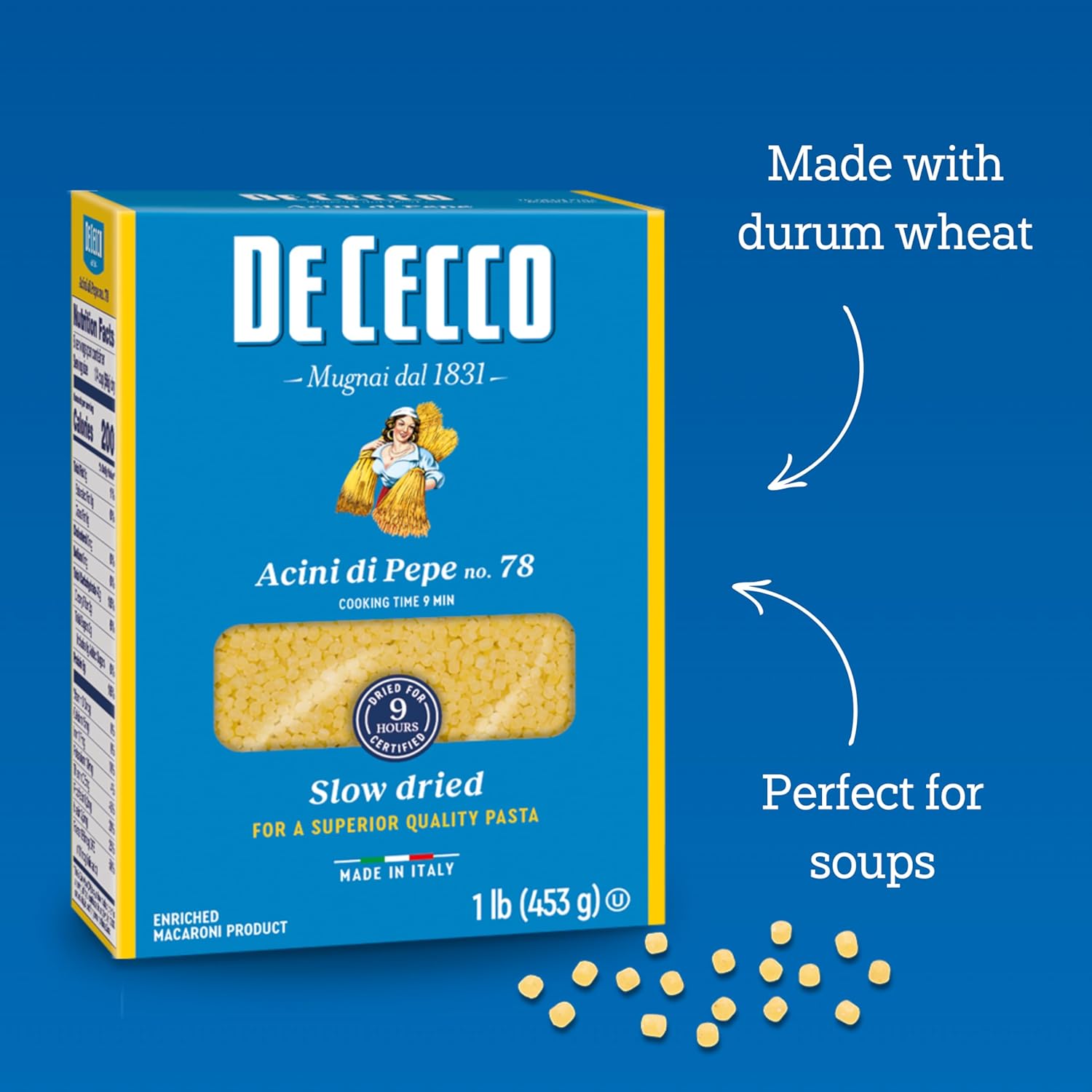 De Cecco Acini Di Pepe No. 78 Pasta, 16 Oz, Authentic, Slow Dried, Made with Semolina and Durum Wheat, Versatile Pasta for Sauces & Recipes, Made in Italy