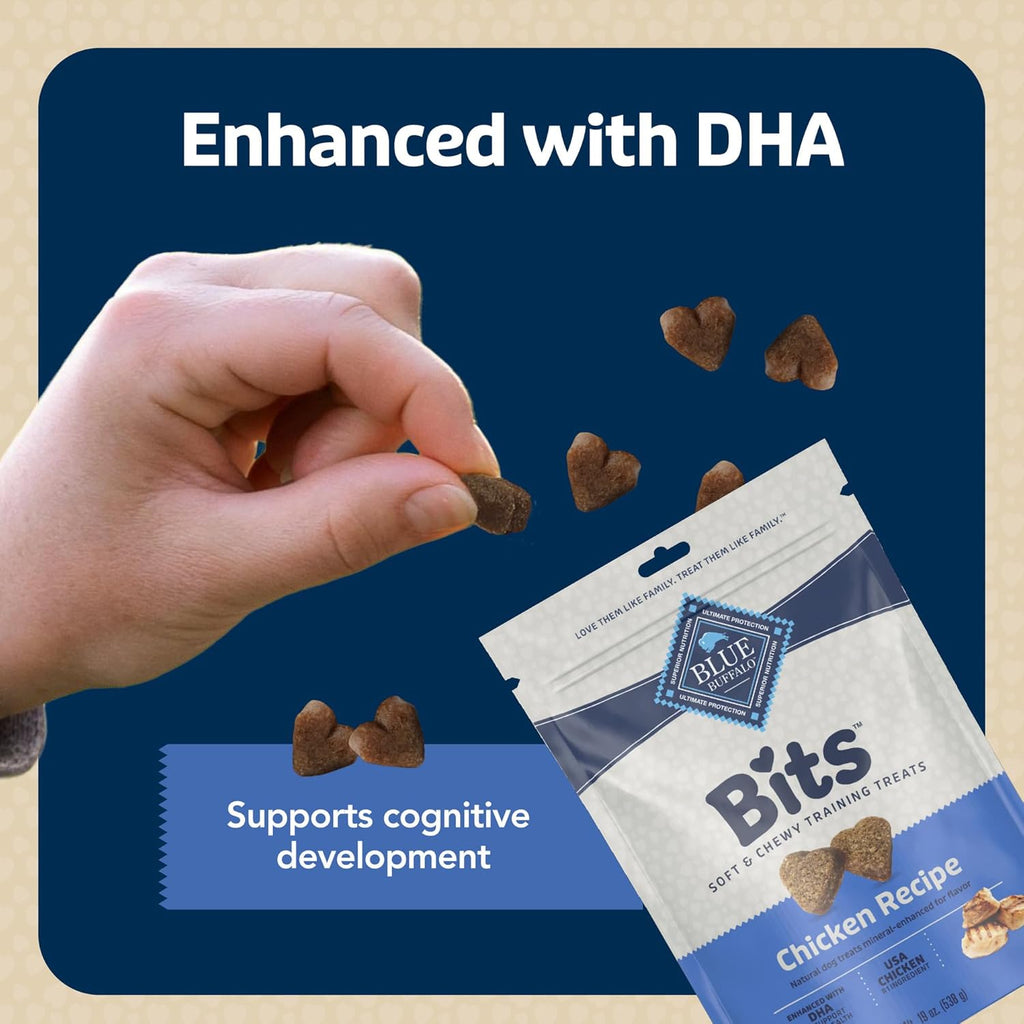 Blue Buffalo Bits Soft Dog Treats for Training, Made With Natural Ingredients & Enhanced with DHA, Chicken Recipe, 19-oz Bag