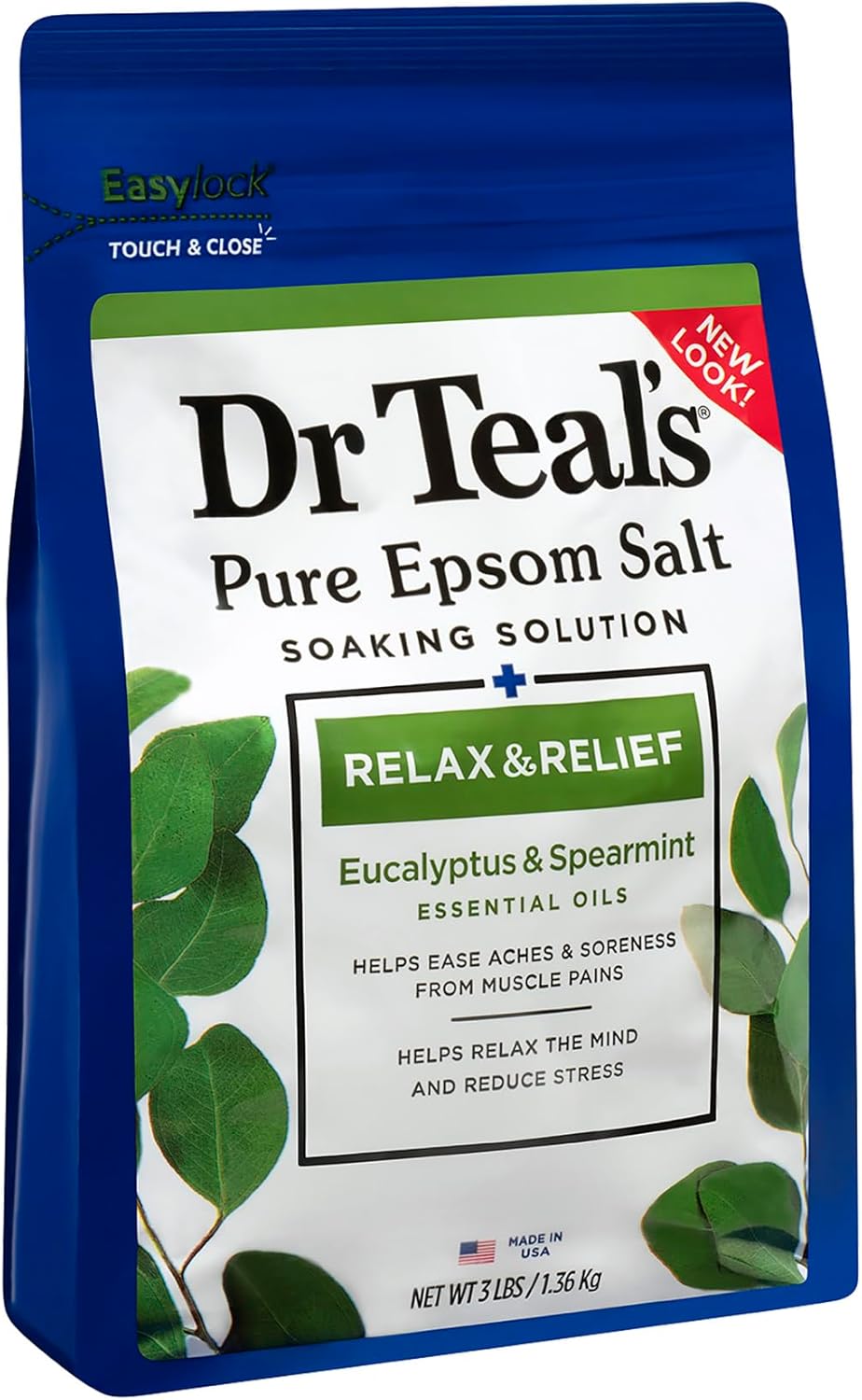 Dr Teal's Epsom Salt Magnesium Soak, Relax & Relief with Eucalyptus & Spearmint Essential Oils, 3 lbs