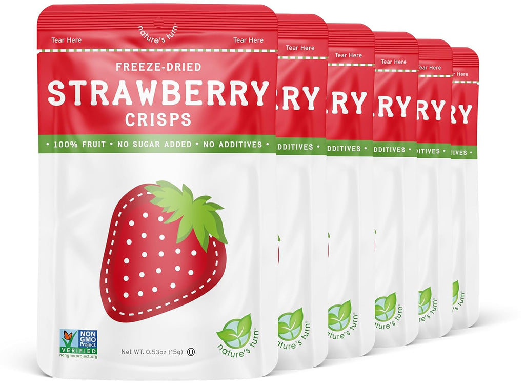 Nature’s Turn Freeze-Dried Strawberry Crisps – Healthy, Gluten-Free, Crispy & Delicious, Plant-Based Snack, Ideal for Cereal, Smoothies, School Lunches, & On-the-Go, Bags of 6 (0.53 oz Each)
