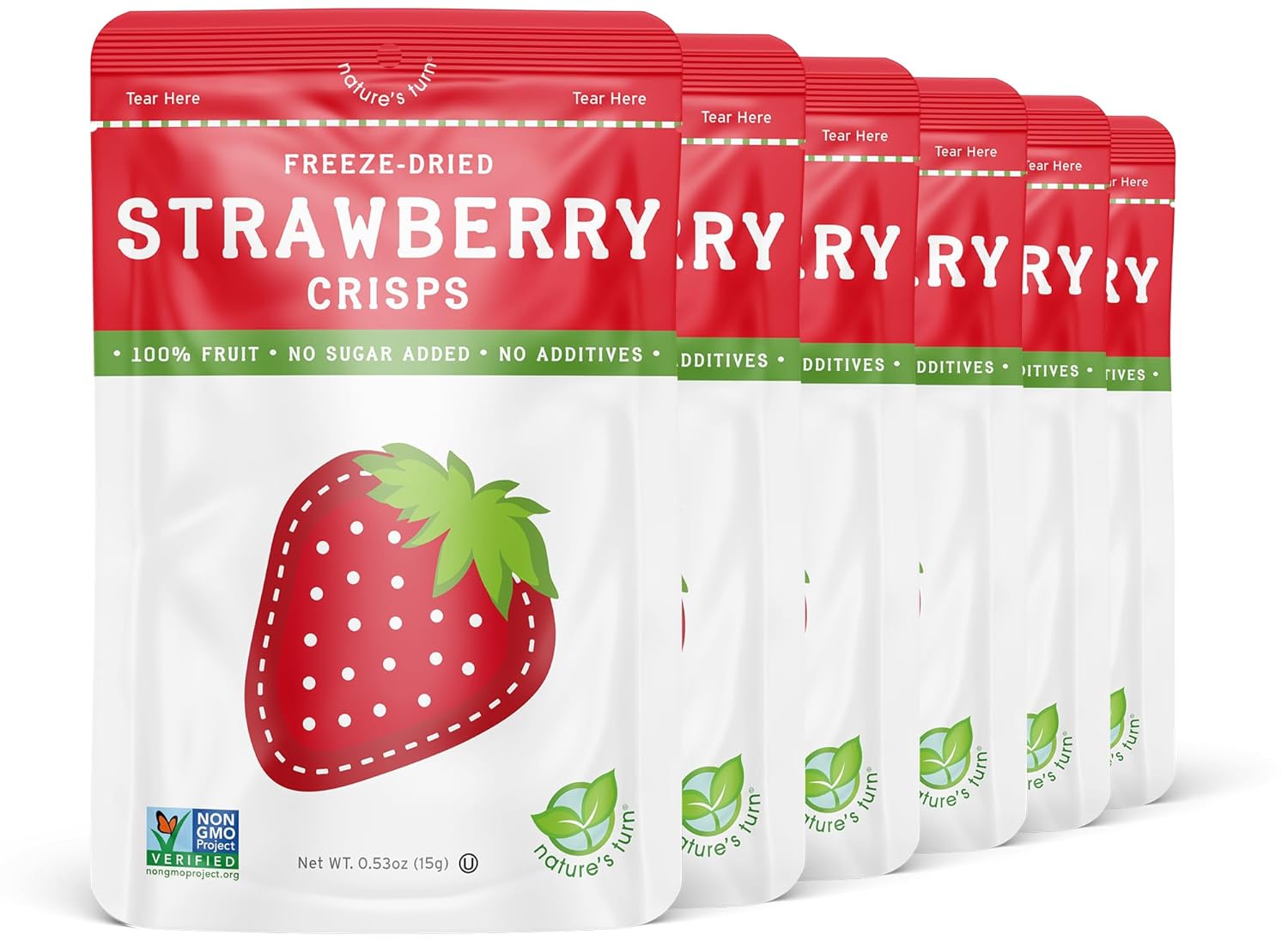 Nature’s Turn Freeze-Dried Strawberry Crisps – Healthy, Gluten-Free, Crispy & Delicious, Plant-Based Snack, Ideal for Cereal, Smoothies, School Lunches, & On-the-Go, Bags of 6 (0.53 oz Each)