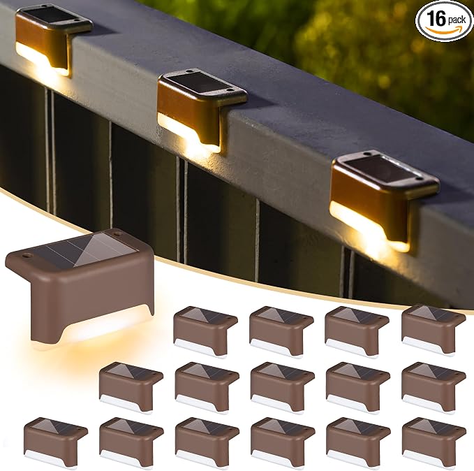 SOLPEX Solar Deck Lights Outdoor 16 Pack,Step Light Waterproof,Warm White | Led Solar lights for Outdoor Stairs,Step,Fence,Yard,Patio and Pathway