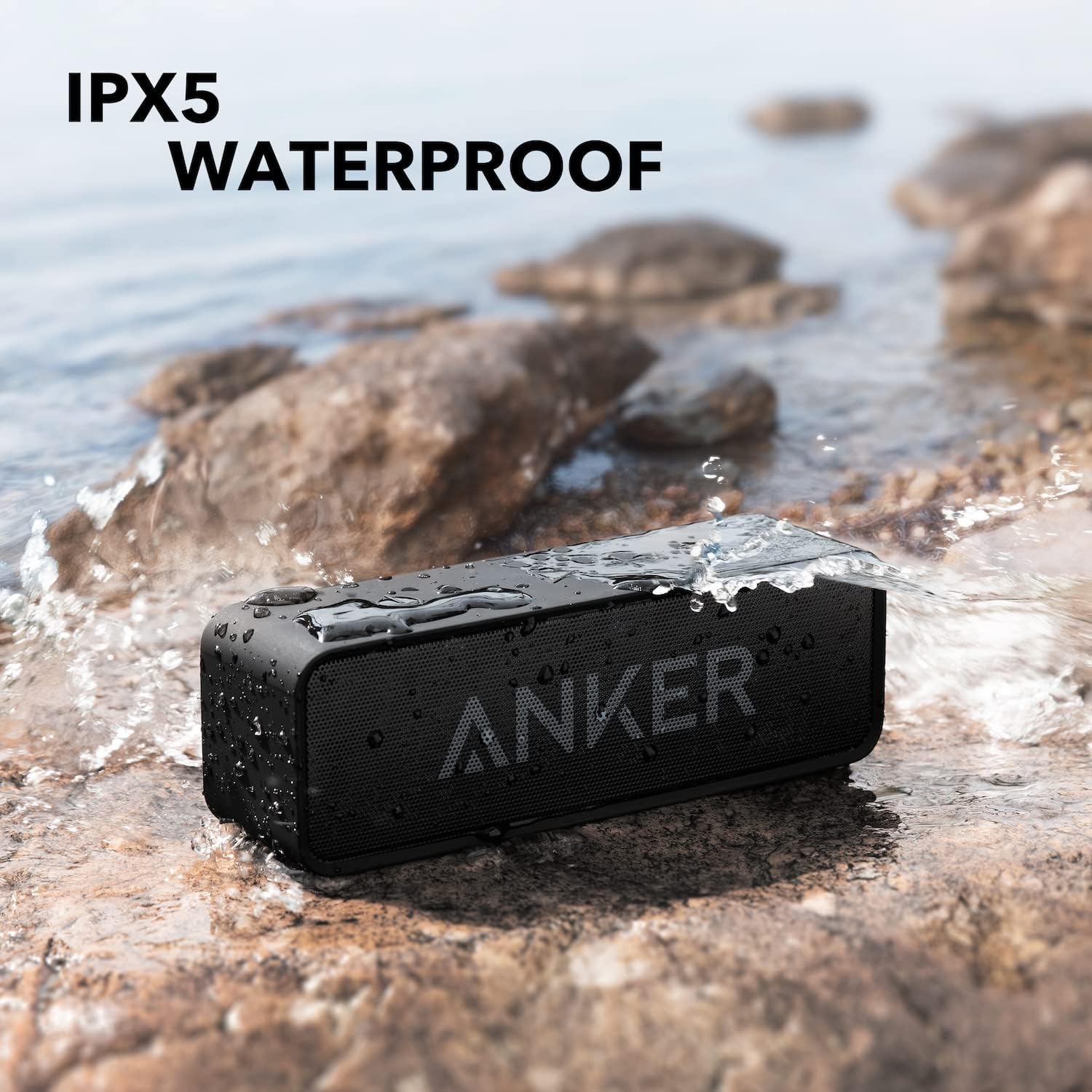 Anker Soundcore Upgraded Bluetooth Speaker with IPX5 Waterproof, Stereo Sound, 24H Playtime, Portable Wireless Speaker for iPhone, Samsung and More (Black)