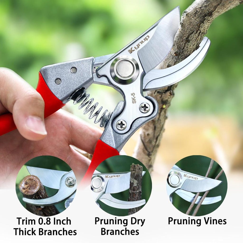 Kynup Pruning Shears, Gardening Scissors, Pruners for Gardening, Garden Grass Clippers Hand Hedge Shears, Heavy Duty Garden Tools(Red)