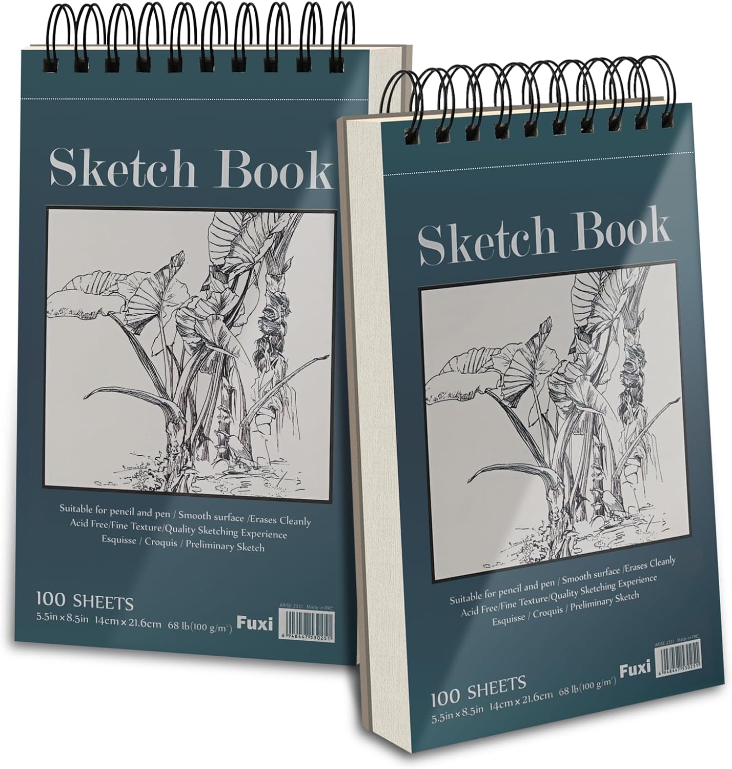 Small Sketchbook 5.5" x 8.5" - 2 Pack Top Spiral Mini Sketch Pad, Small Sketch Book Hard Cover, 100 Sheets Each 68lb/100gsm - Mini Drawing Paper for Kids, Portable Drawing Pad for Beginners & Artists.