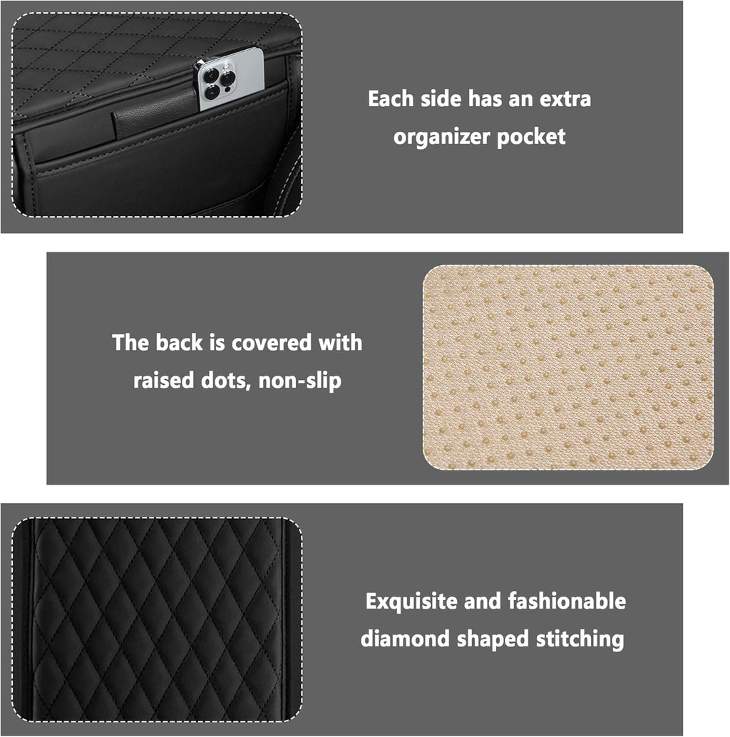 Upgraded Car Center Console Cover,Microfiber Leather Car Armrest Cover Cushion with 2 Storage Bags,Car Armrest Storage Box Interior Accessories for Most Vehicles (Black)
