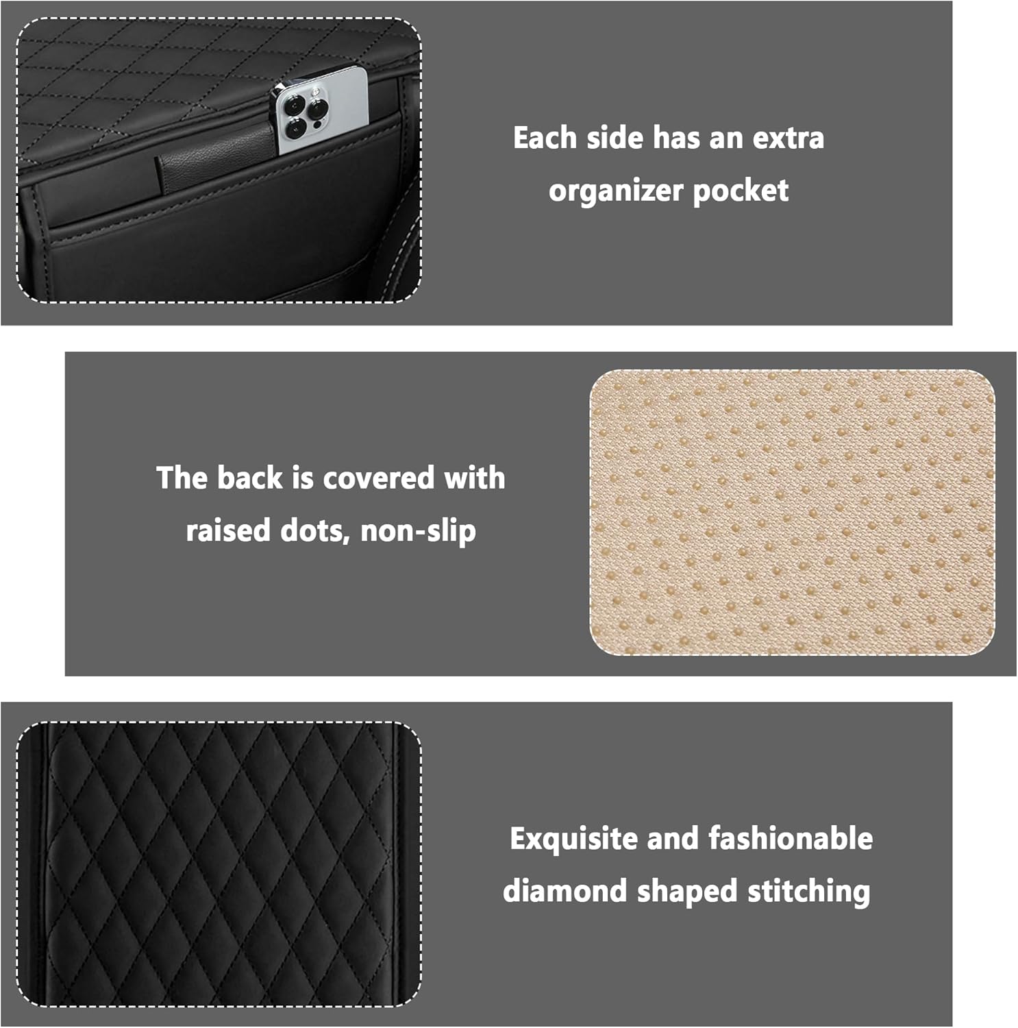 Upgraded Car Center Console Cover,Microfiber Leather Car Armrest Cover Cushion with 2 Storage Bags,Car Armrest Storage Box Interior Accessories for Most Vehicles (Black)