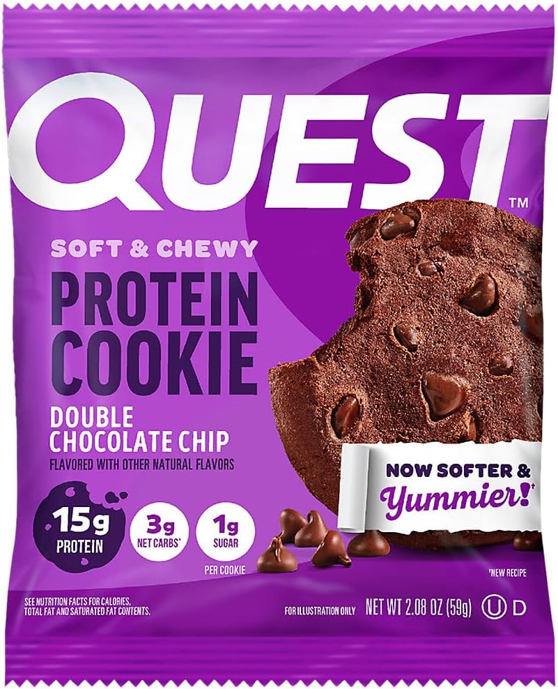 Quest Soft & Chewy Protein Cookie - 15g Protein - Double Chocolate Chip (12 Cookies)