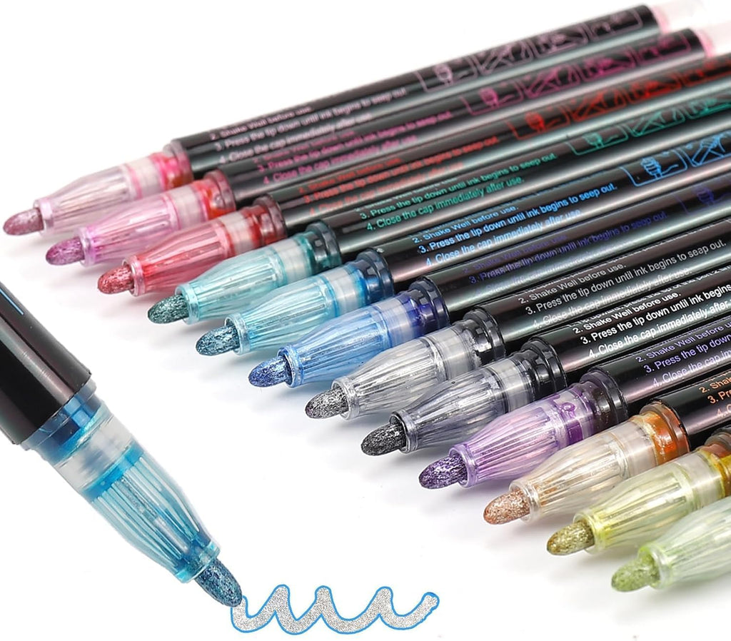 Glitter Markers Outline Pens Metallic,12 Cute Art Supplies Kids 6-8 9-12 10-12 Year Old Tween Teen Girl Gifts Trendy Stuff,Arts Crafts Kids Ages 8-12,Crafts Girls 8-12 Shimmer Sparkle Cool Fun Drawing