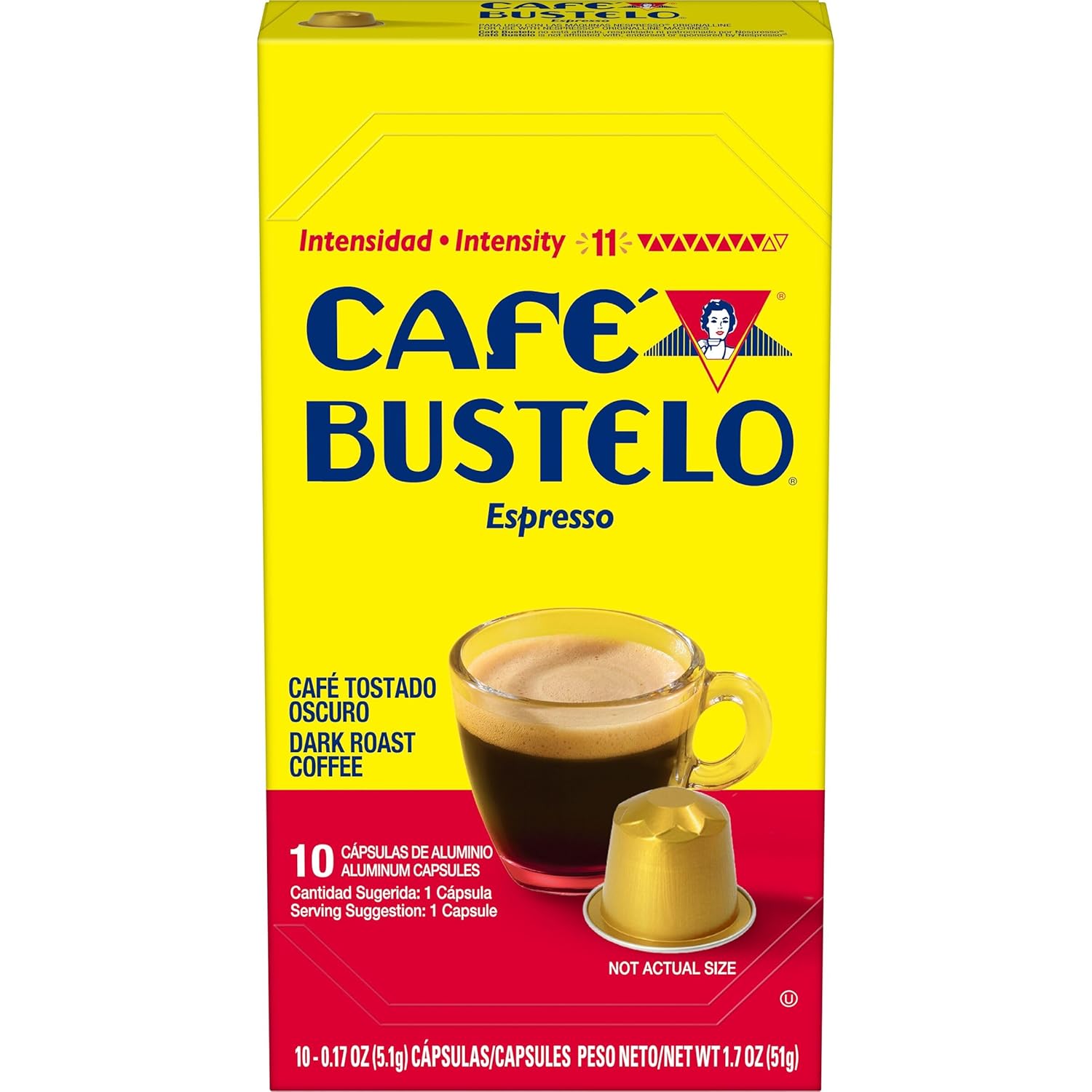 Café Bustelo Aluminum Espresso Capsules, Dark Roast Coffee, Nespresso Original Line Compatible, Intensity 11, 40 Count