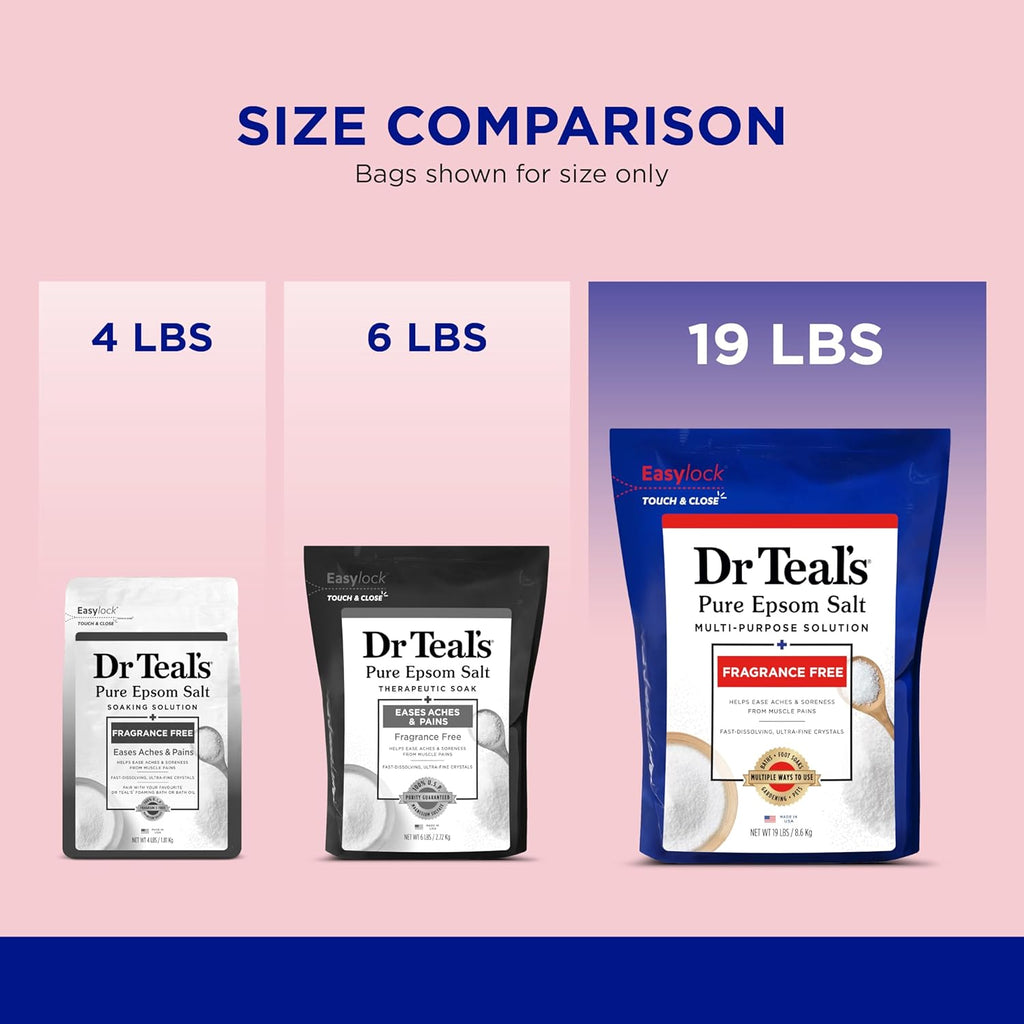 Dr Teal's Pure Epsom Salt Bulk Magnesium Sulfate USP, Fragrance Free, 19 lbs