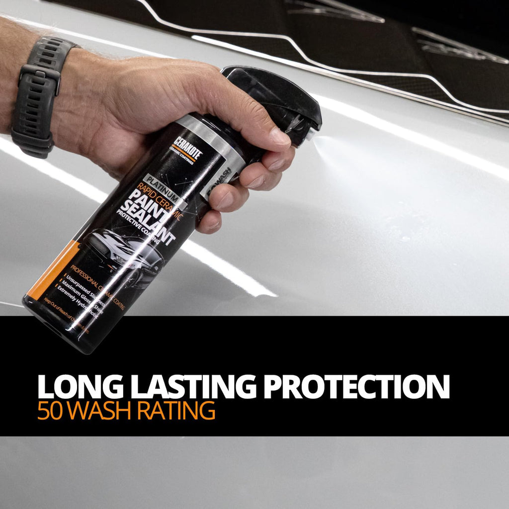 CERAKOTE Platinum Rapid Ceramic Paint Sealant Spray - 14 oz. - 50 Wash Rating - Maximum Gloss & Shine – Extremely Hydrophobic – Unmatched Slickness - Ceramic Spray Coating
