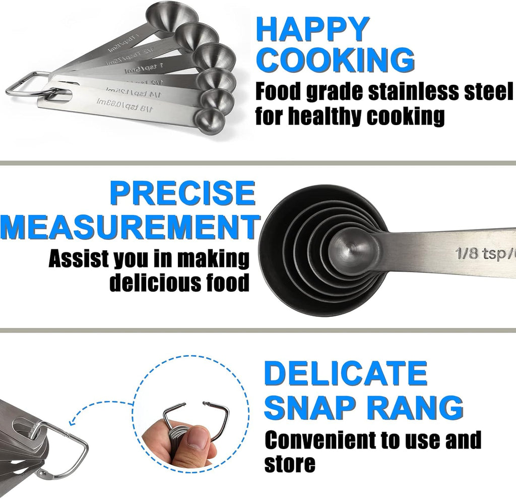 Measuring Spoons, Premium Heavy Duty Stainless Steel Measuring Spoons Cups Set, Small Tablespoon with Metric and US Measurements, Set of 6 for Measuring Dry and Liquid Ingredients