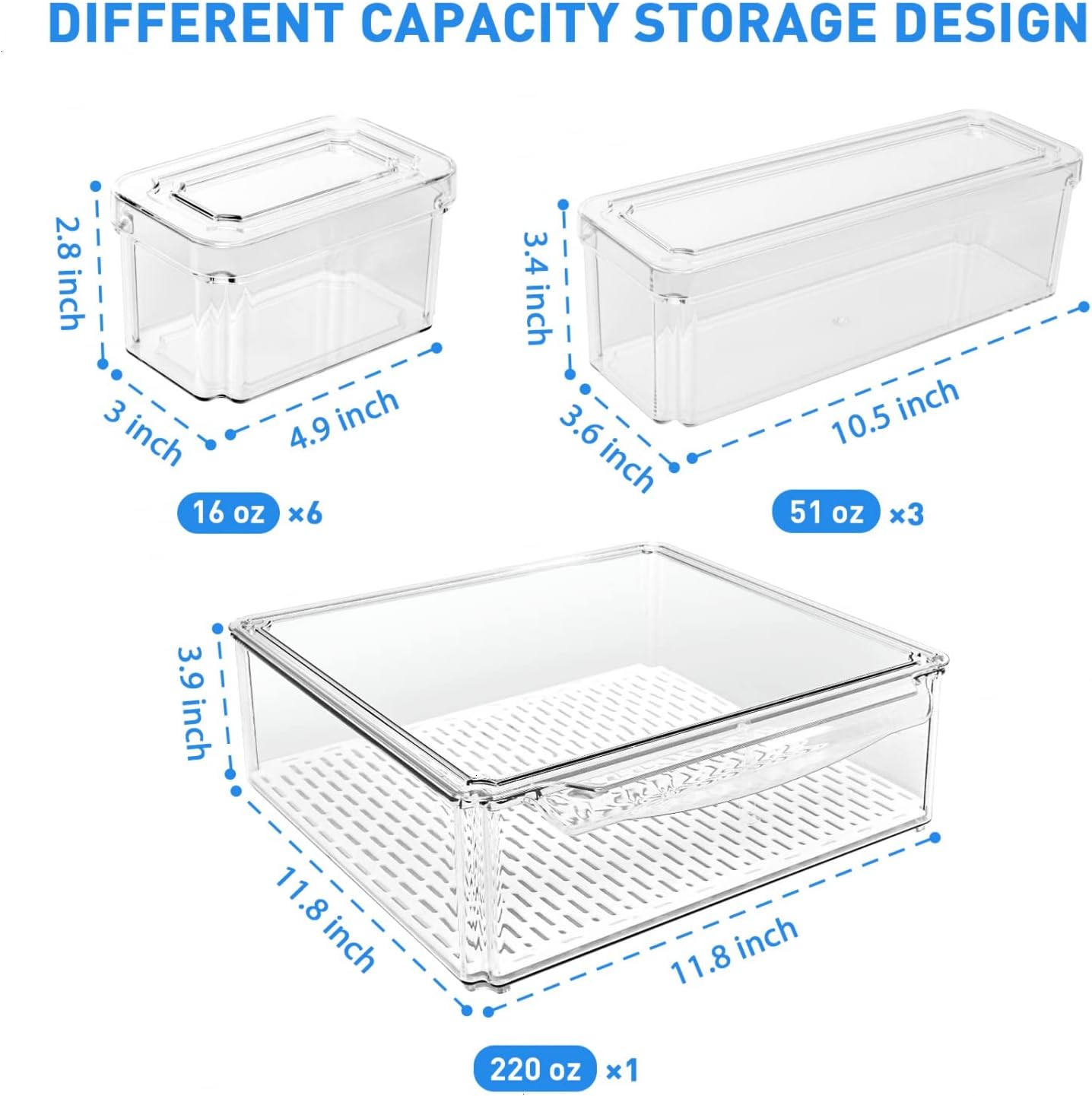 Pomeat 10 Pack Fridge Organizer, Stackable Refrigerator Bins with Lids, BPA-Free Produce Fruit Storage Containers for Fridge, Clear for Food, Drinks, Vegetable