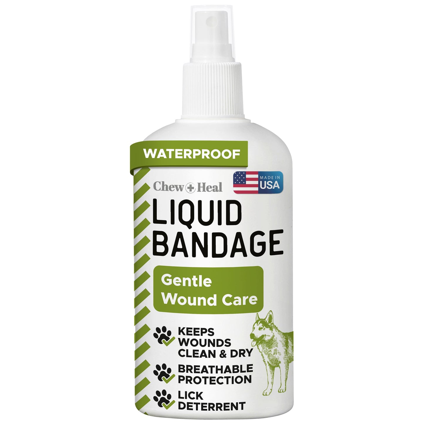 Liquid Bandage for Dogs 4oz Waterproof Spray - Chew + Heal Labs Wound Care with Aloe for Cuts, Scrapes, Stitches, Paw Injuries - Breathable, Safe if Licked