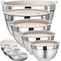Umite Chef Mixing Bowls with Airtight Lids Set, 8PCS Stainless Steel Nesting Bowls with Grater Attachments, Non-Slip Bottoms, 5, 4, 3.5, 2, 1.5QT for Mixing & Serving