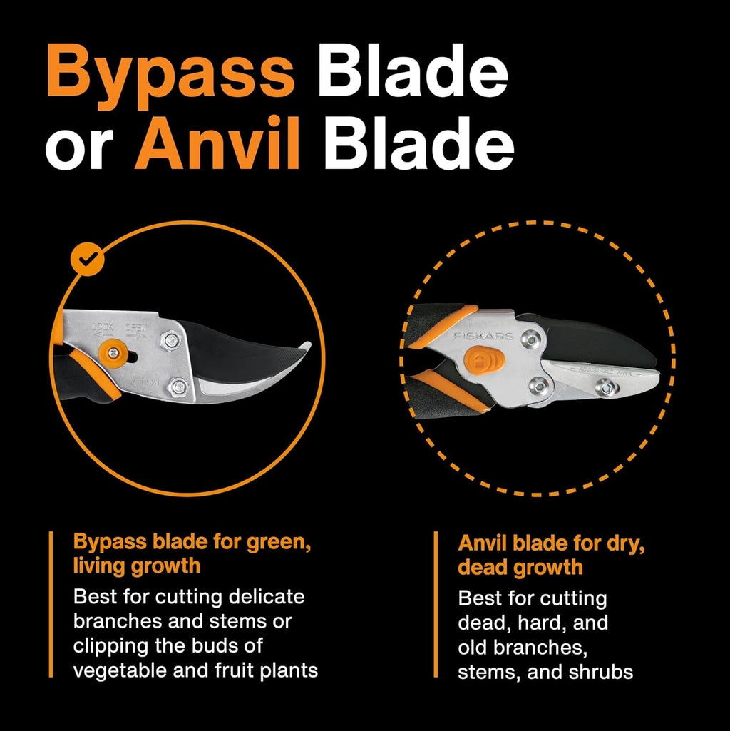 Fiskars Bypass Pruning Shears, 5/8-Inch Cut Capacity Garden Clippers, Gardening Scissors with Sharp, Rust Resistant Steel Blade - Cart Shape