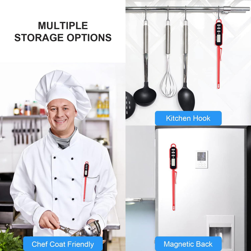 Lonicera Digital Cooking Thermometer for Bread Baking, Food and Water Temperature Measurement. Waterproof and Long Stem with Meat Temp Guide, Display with Backlit (Red)