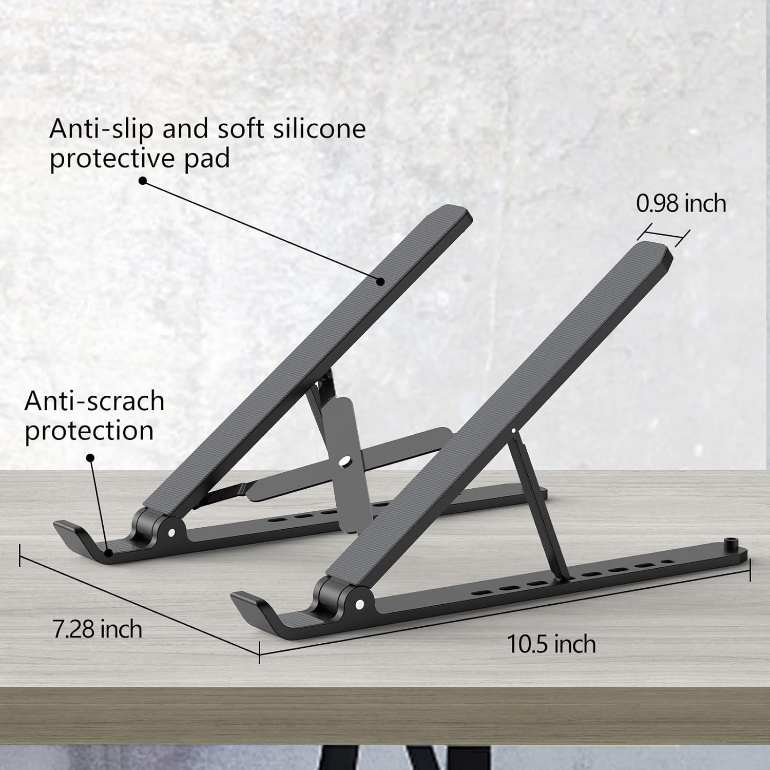 Laptop Stand for Desk, Adjustable Laptop Riser ABS+Silicone Foldable Portable Notebook Holder, Ventilated Cooling Notebook Mount Computer Stand for 10-15.6” Laptops,Tablets-Black