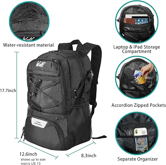 WOLT Basketball Backpack Large Sports Bag with Separate Ball Holder & Shoes Compartment, Best for Basketball, Soccer,Gym