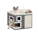 Cat Houses for Indoor Cats, Covered Cave Bed with Scratch Pad and Fluffy Ball, Foldable Cat Hideaway Condo for Large Cats, Modern Kitten Bed,16.5x16.5x13 inches (Grey, Large)