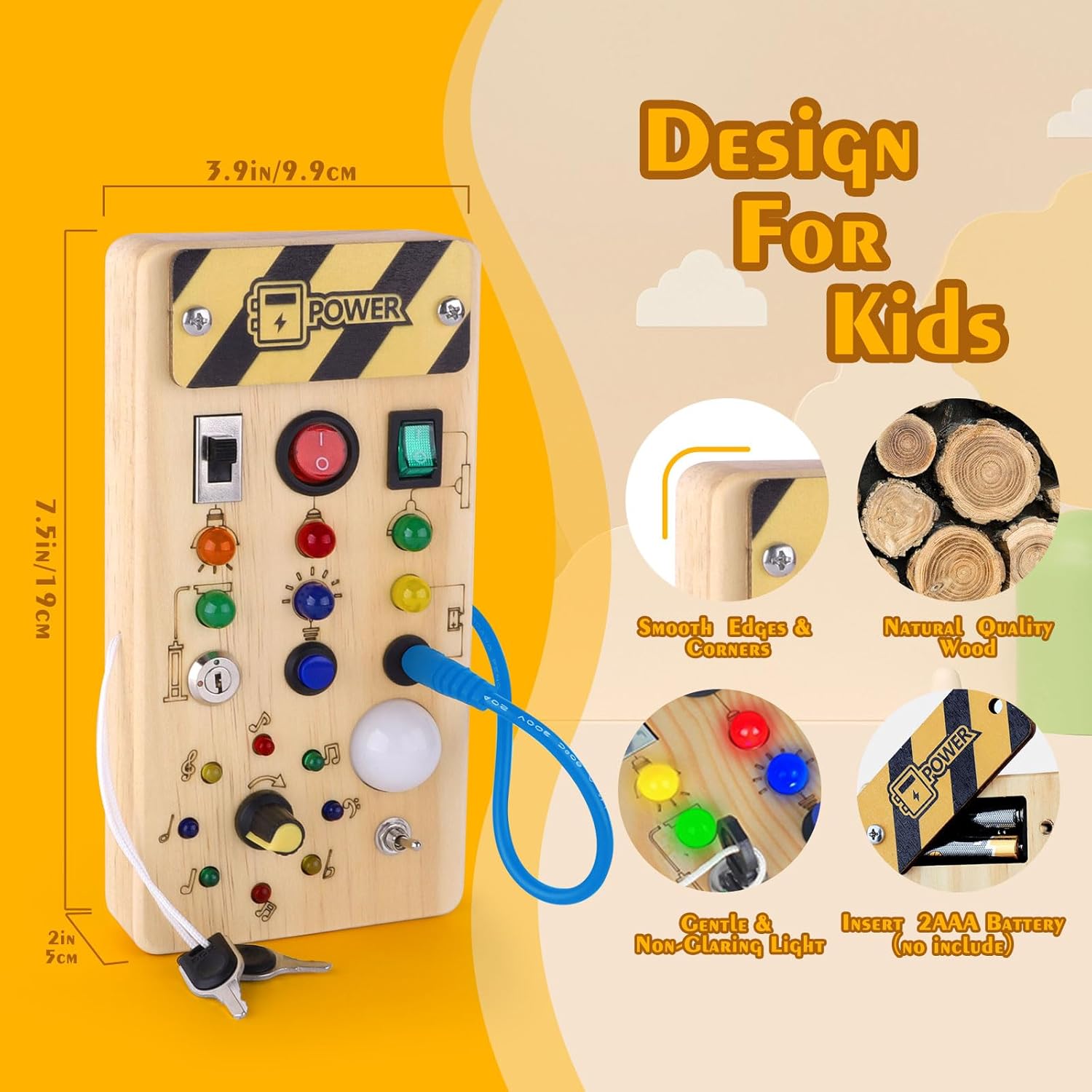 Hoarosall Montessori Wooden Busy Board with 8 LED Light switches, Sensory Toys Light Switch Travel Toys for 1+ Year Old Baby and Toddler