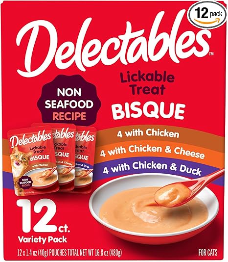 Delectables Bisque Non-Seafood Lickable Wet Cat Treats, Variety Pack, 12 Count (Pack of 1)