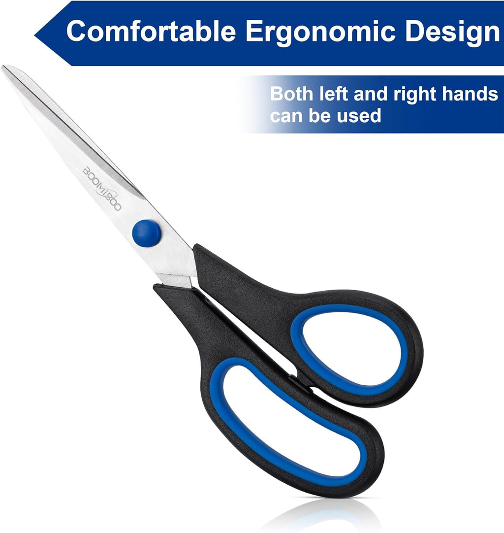 Scissors, BOOMIBOO 8" All Purpose 6 Pack - Comfort-Grip Scissors for Office Desk Accessories Sewing Fabric Home Craft School Supplies, Teacher/Class Supplies, Right/Left Handles