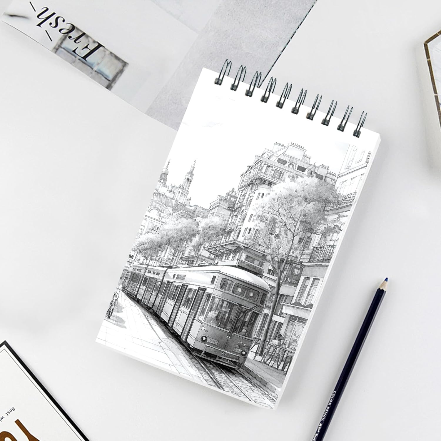 Crehatos 5.5" x 8.5" Small Sketch Book, Top Spiral Bound Sketch Pad, 100 Sheets Each 68lb/100gsm Drawing Paper, 2 Pack