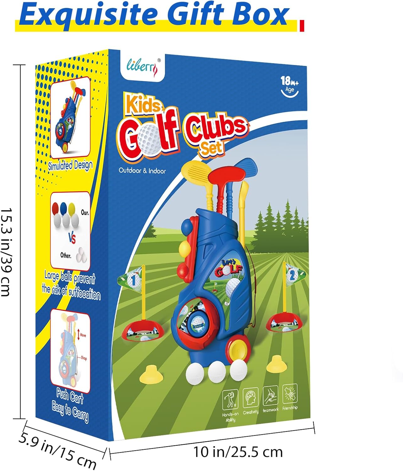 Liberry Toddler Golf Set, Upgraded Kids Golf Cart with Unique Shoulder Strap Design, Indoor Outdoor Sports Toys Gifts for Boys Girls 1 2 3 4 Years Old