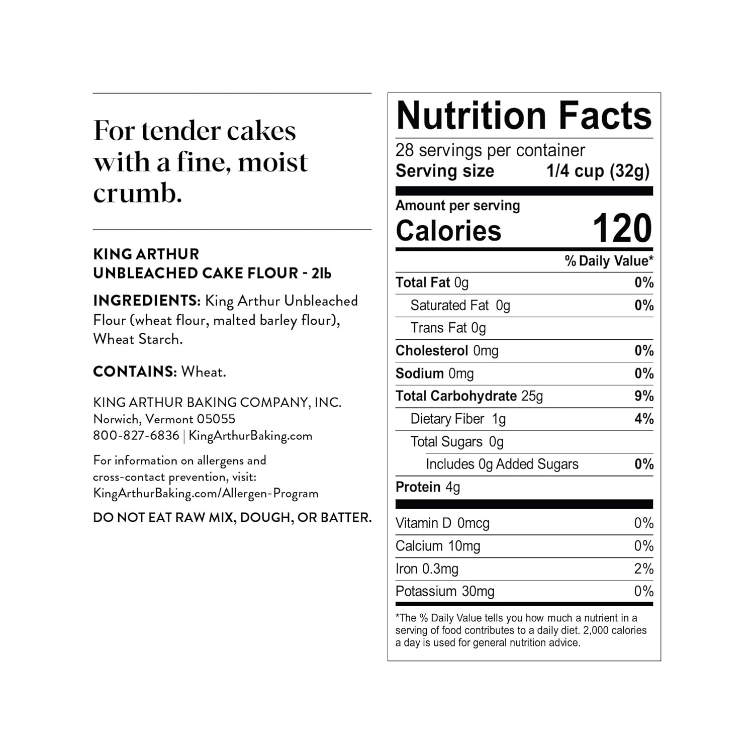 King Arthur, Cake Flour Unbleached and Unenriched, Non-GMO Project Verified, No Preservatives, 2 Pounds