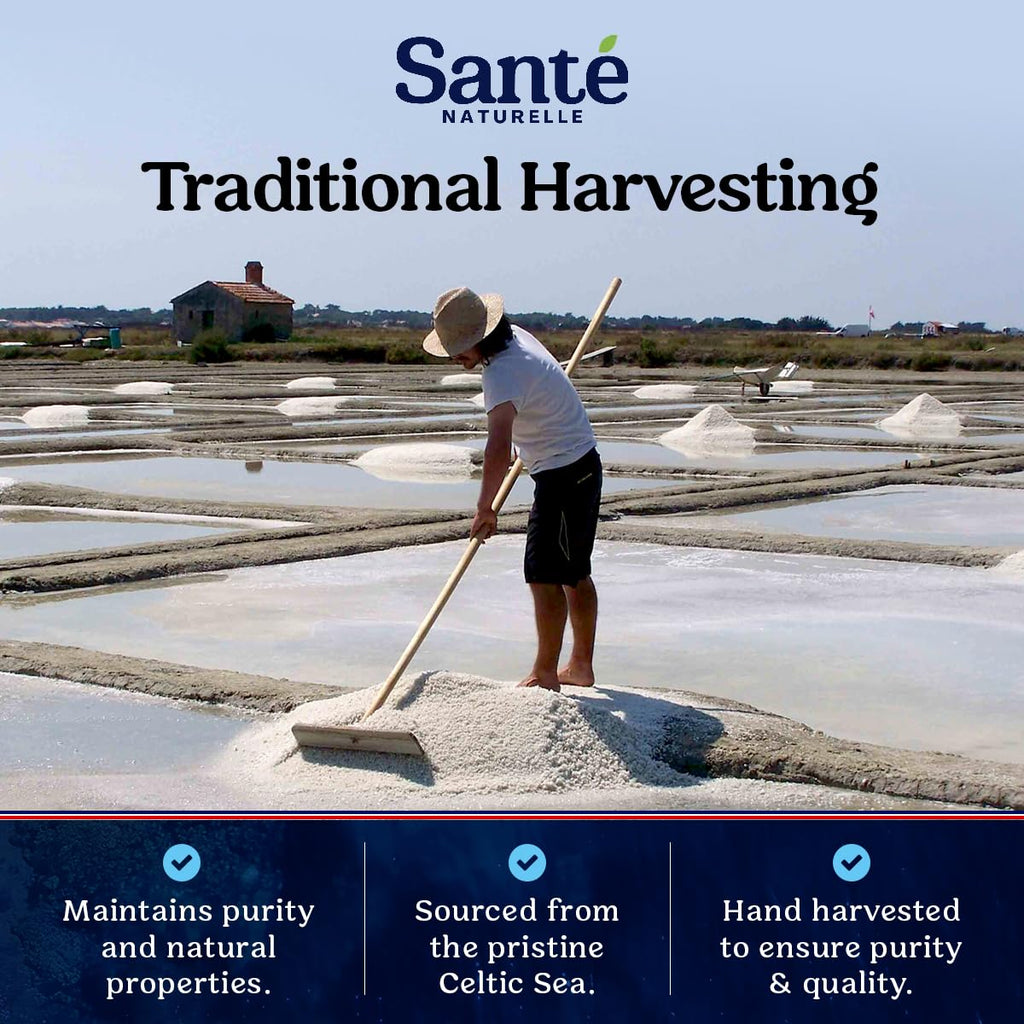 Sante Naturelle Celtic Salt Organic Fine Ground - 1.1lb (18oz) Unrefined French Mineral Sea Salt Organic, Rich in 82+ Minerals, 100% Natural & Hand Harvested Sal Celtica