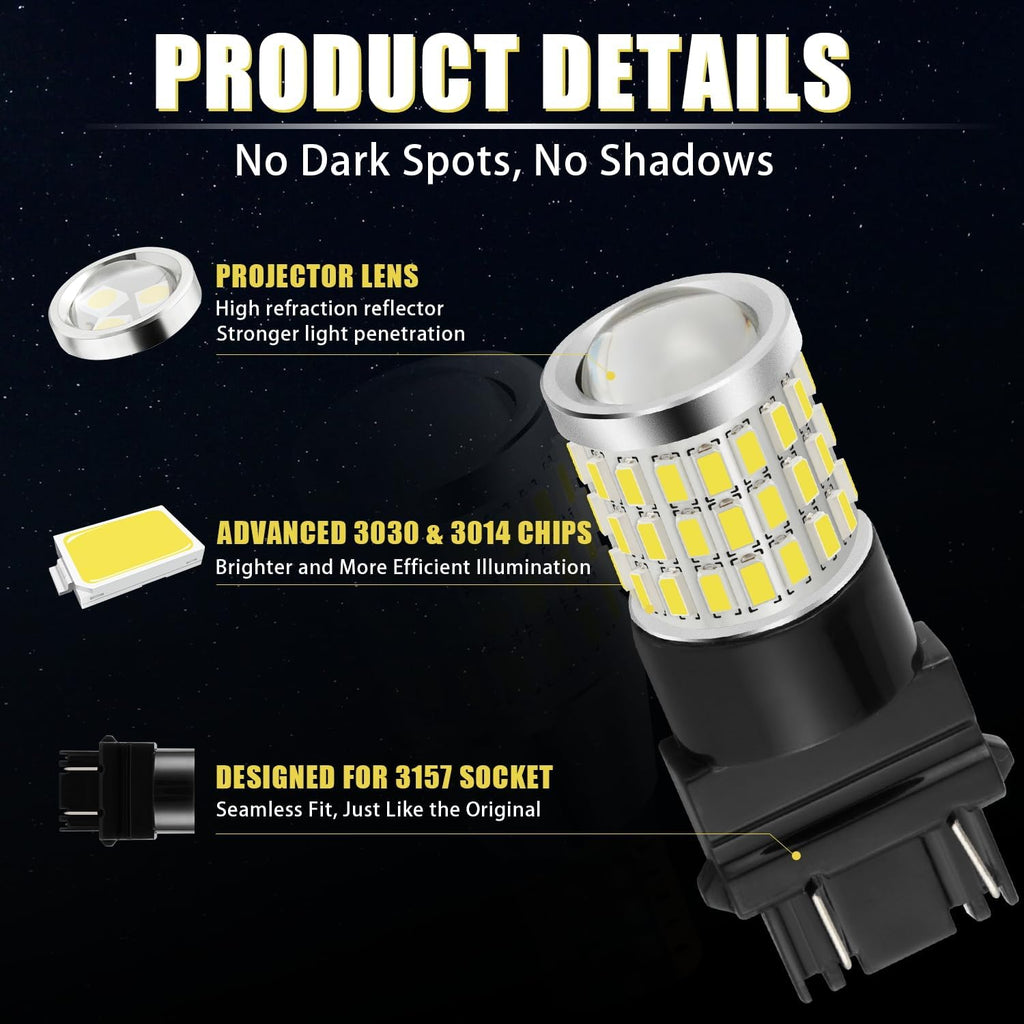 iBrightstar 3157 LED Bulb White, 4157 3156 LED Reverse Light Bulbs Super Bright for Tail Brake Lights Backup Lights Turn Signal Lights, 2 Pack