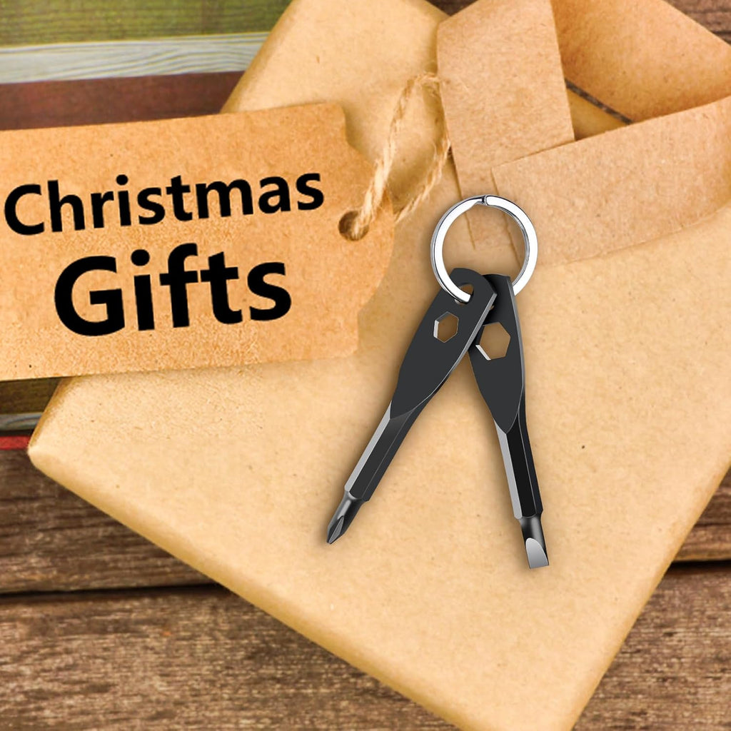 Stocking Stuffers for Men Adults - Gifts 4-in-1 Keychain Screwdriver Set for Teens Dad, Multi-functional Cool Gadgets Tools with Phillips and Slotted on Anniversary Birthday White Elephant