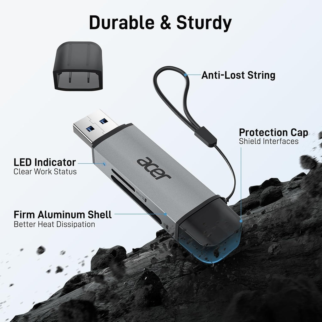 acer SD Card Reader USB C, Dual Slots USB 3.0 Type C to Micro SD Card Adapter, Memory Card Reader for MicroSD, SDHC, SDXC, Compatible with Laptop, PC, iPhone16/15, MacBook Pro/Air, iPad Pro, Android