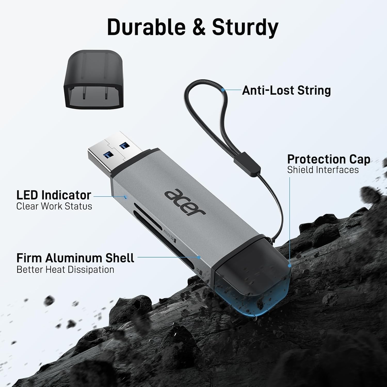 acer SD Card Reader USB C, Dual Slots USB 3.0 Type C to Micro SD Card Adapter, Memory Card Reader for MicroSD, SDHC, SDXC, Compatible with Laptop, PC, iPhone16/15, MacBook Pro/Air, iPad Pro, Android
