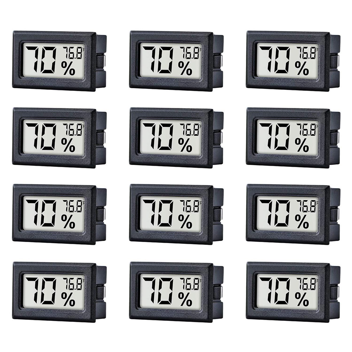 12 Pack Pgzsy Mini Small Digital Electronic Temperature Humidity Meters Gauge Indoor Thermometer Hygrometer LCD Display Fahrenheit (℉) for Humidors, Greenhouse, Garden