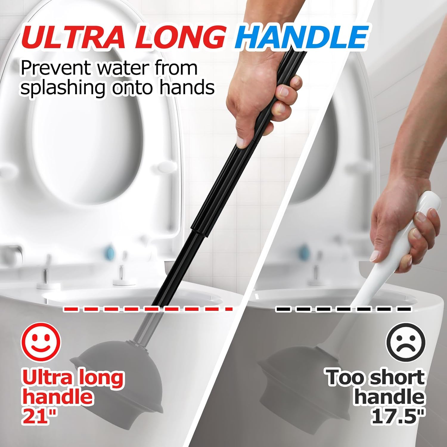 2 in 1 Toilet Plunger and Brush Set，Extended Handle Plunger，Toilet Bowl Brush Plunger Set, Bathroom Cleaning Tools ，Toilet Brush Plunger Combo，Cleaning Brush，Bathroom Cleaning Supplies