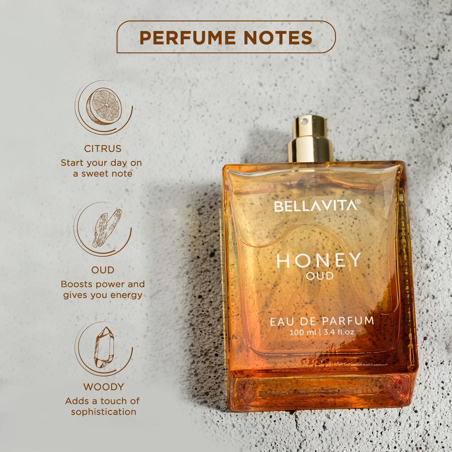 BellaVita Honey OUD Perfume for Women & Men (3.4 fl.oz) | Vanilla, Bergamot & Patchouli Perfume | Long-Lasting Arabian Unisex Perfumes for Women & Men | Floral & Spicy Vegan Cologne Honey Perfume - Cart Shape