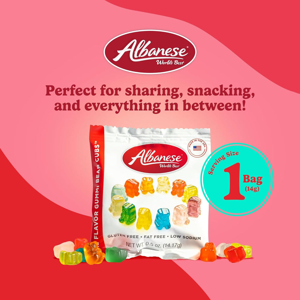 Albanese World's Best 12 Flavor Gummi Bear Cubs | 50-0.5oz Snack Packs of Candy | Miniature, Individually Wrapped, Soft Gummy |Cherry, Blue Raspberry, and More | Perfect for Kid's Classroom Parties