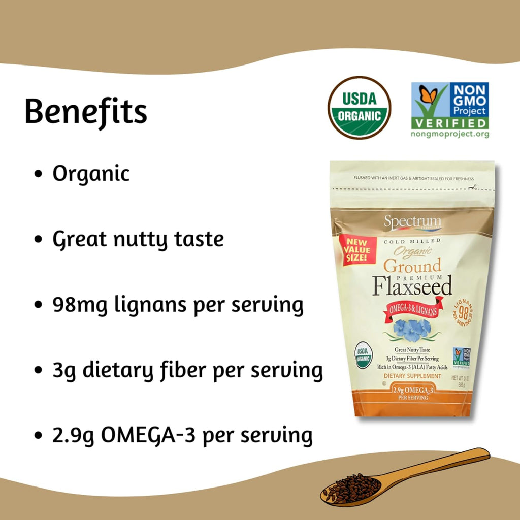Spectrum Essentials Organic Ground Flaxseed, Gluten Free, 24 Oz