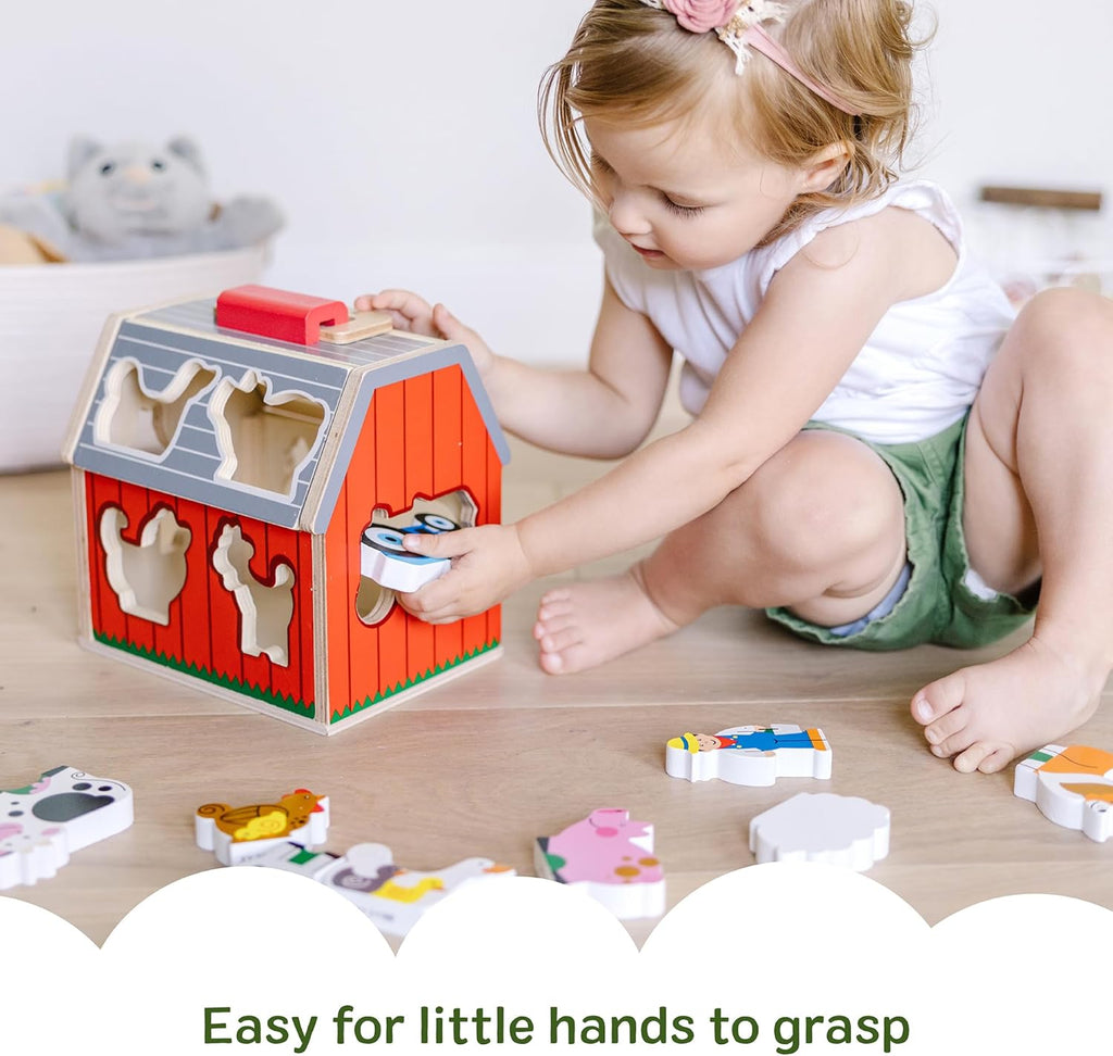 Melissa & Doug Take-Along Wooden Toy Barn, 11-Pc Portable Toddler Playset with Farm Animals & Pop-Up Roof, Preschool Learning Toys for Girls & Boys 2+