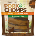 Pork Chomps Roasted Pork Skin Dog Chews, 6 Inch Rib Shapes, 10 Count, Pack of 1 - Long-Lasting Treats for Dogs - High Protein, Rawhide-Free, Low Fat, Healthy & Delicious Chews