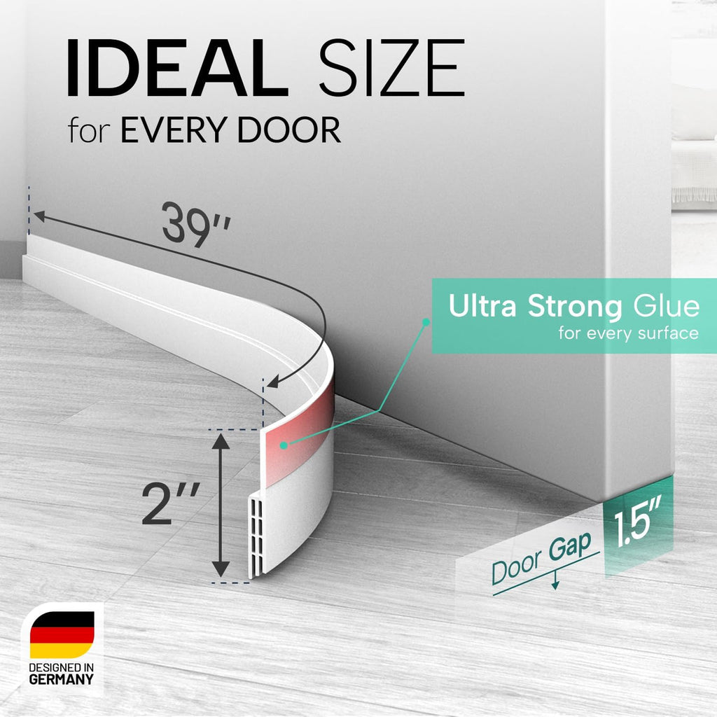 Vellure door draft stoppers for bottom of door - NEW premium door sweep / door seal strip (save energy – installs quickly and easily) door weather stripping, ideal for keeping out cold (1x39" white)