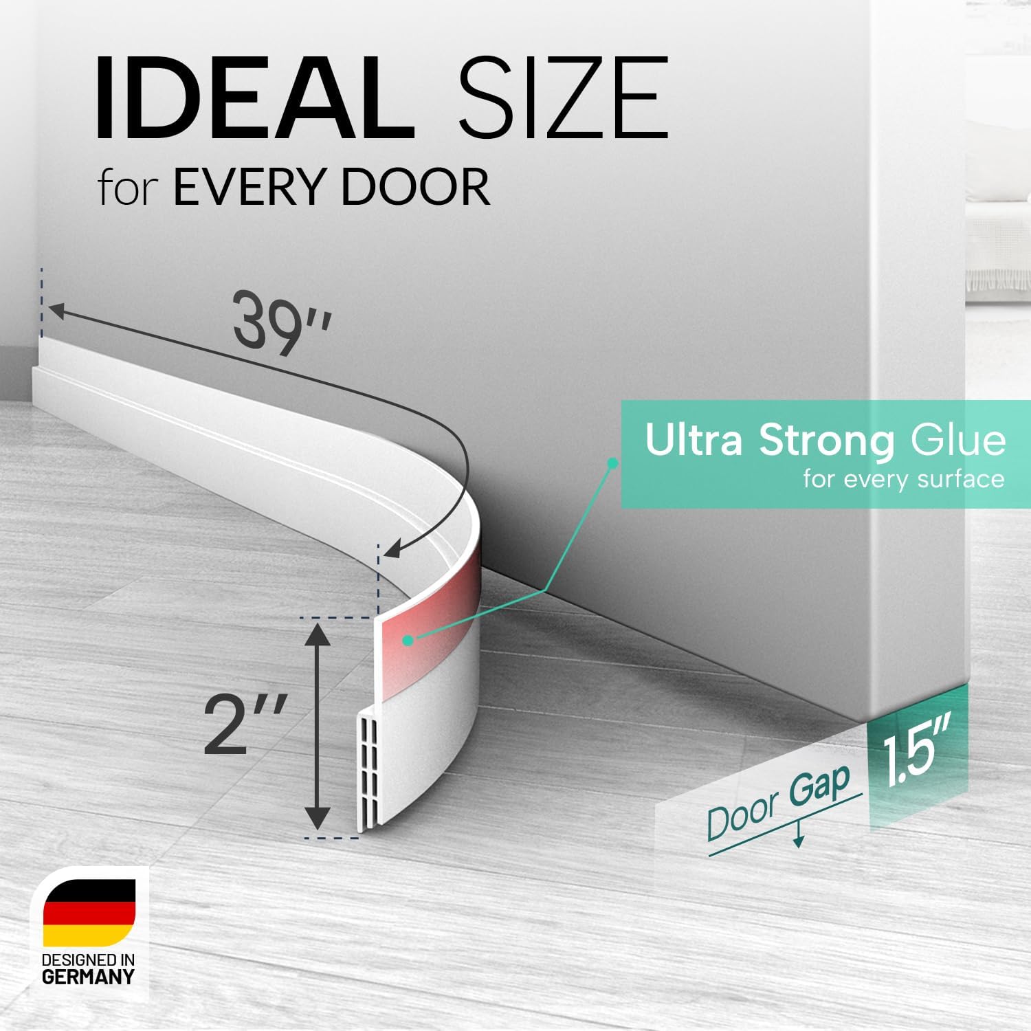 Vellure door draft stoppers for bottom of door - NEW premium door sweep / door seal strip (save energy – installs quickly and easily) door weather stripping, ideal for keeping out cold (1x39" white)