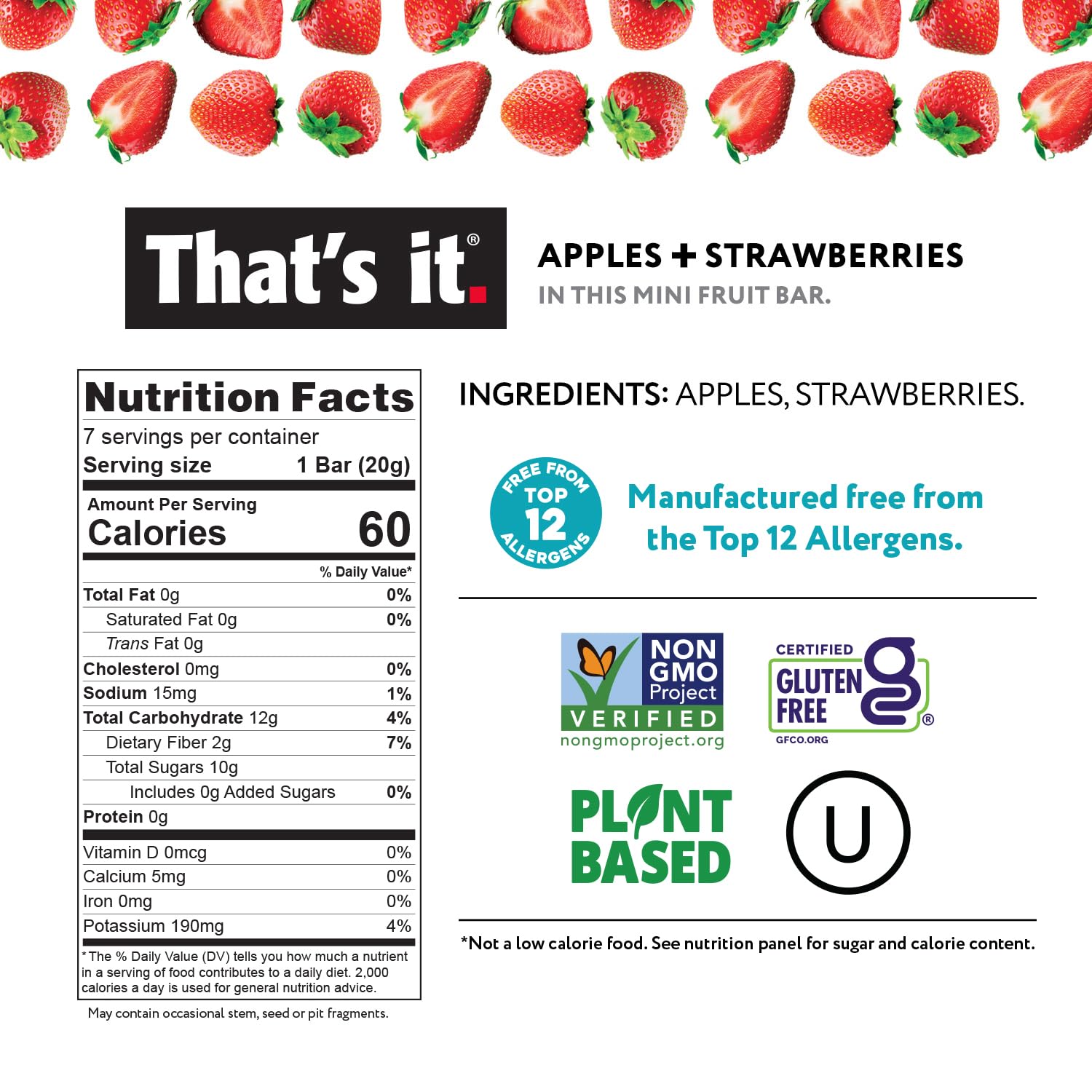 That's it. Mini Fruit Bars (Variety 35 Pack) No Sugar Added, Plant-Based, Vegan & Gluten Free, Breakfast Bar, Paleo, for Children & Adults, Non GMO, Fiber (7 Blueberry, 7 Cherry, 7 Fig, 7 Mango, 7 Strawberry)