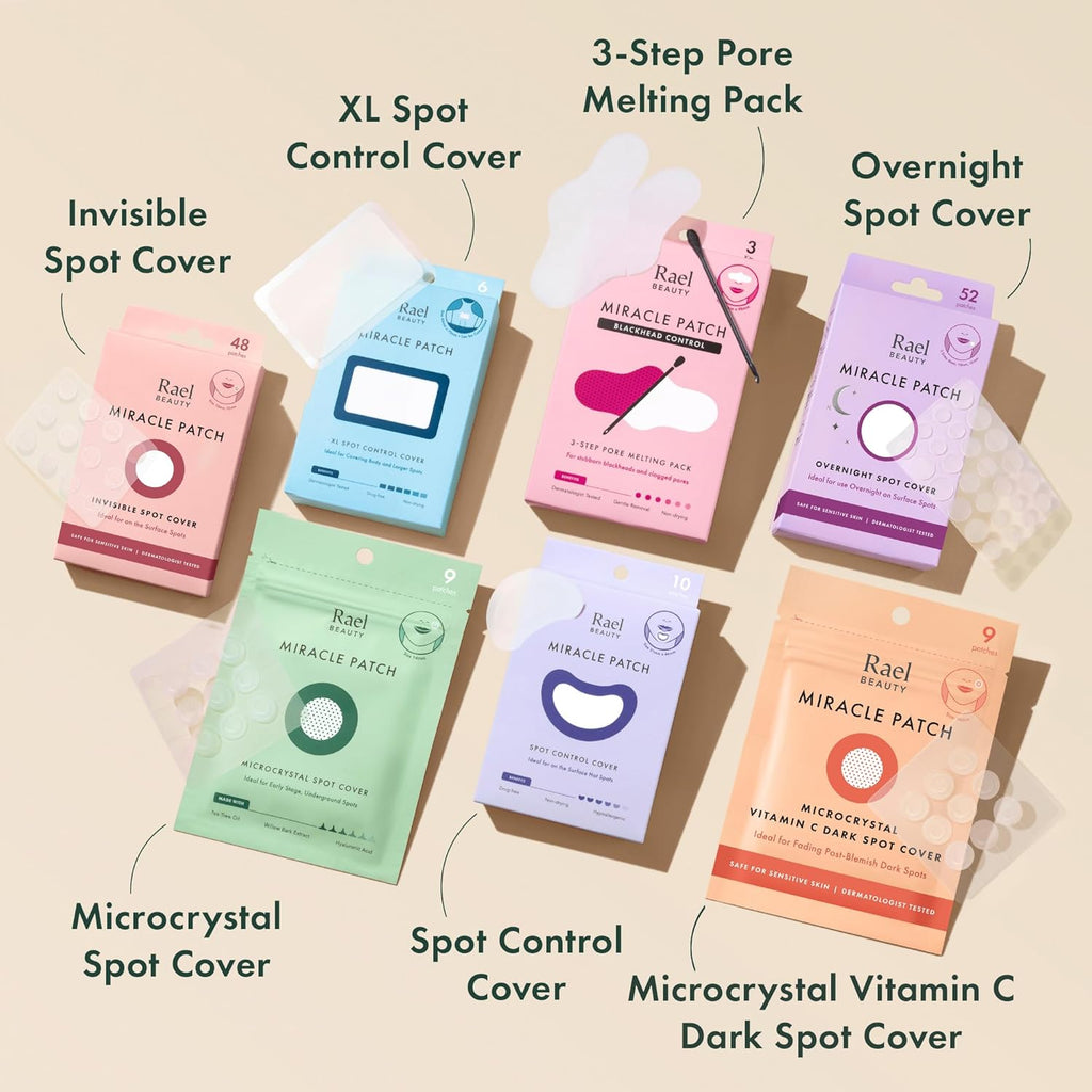 Rael Pimple Patches, Miracle Invisible Spot Cover - Hydrocolloid Acne Pimple Patch, Absorbs Zits & Blemish, Korean Skin Care, 2 Sizes