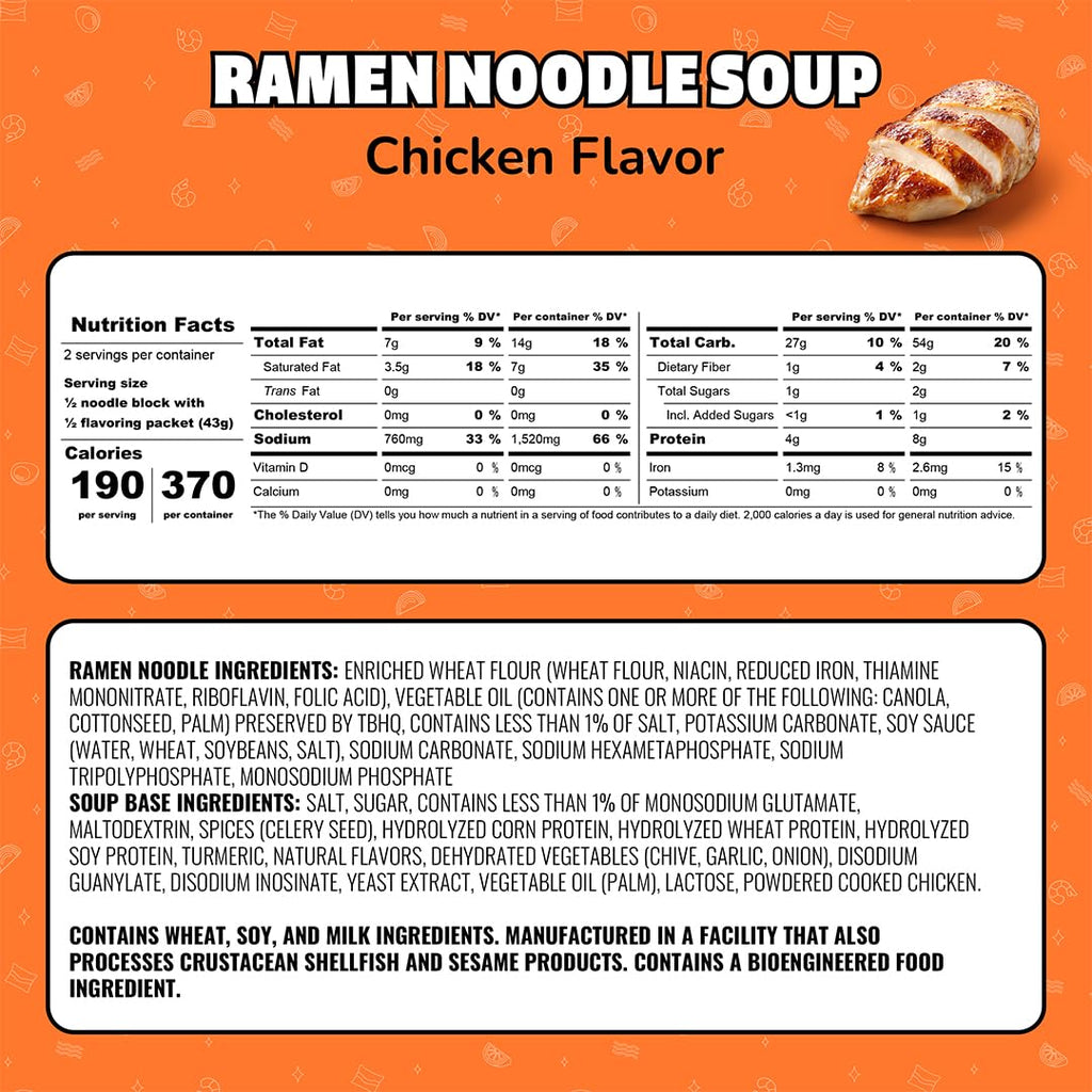 Maruchan Ramen Chicken, Instant Ramen Noodles, Ready to Eat Meals, 3 Oz, 24 Count
